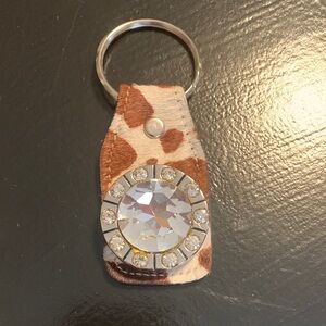 Cowhide Keychain with Crystal Accent